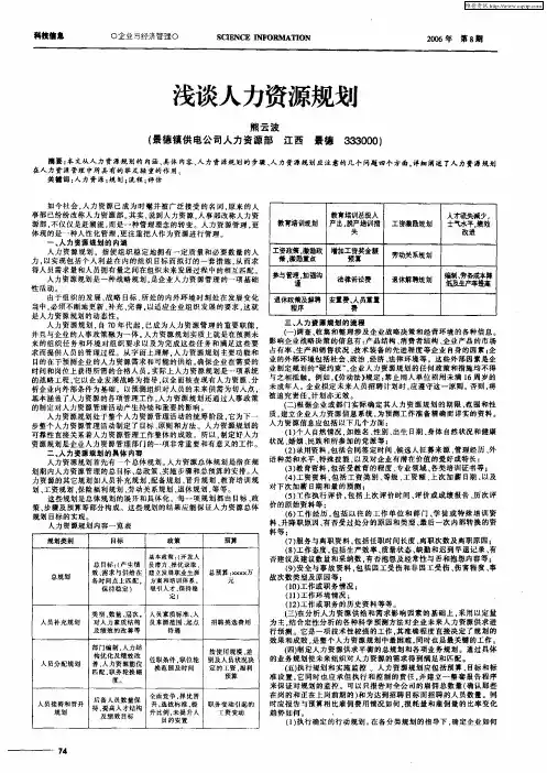 浅谈人力资源规划