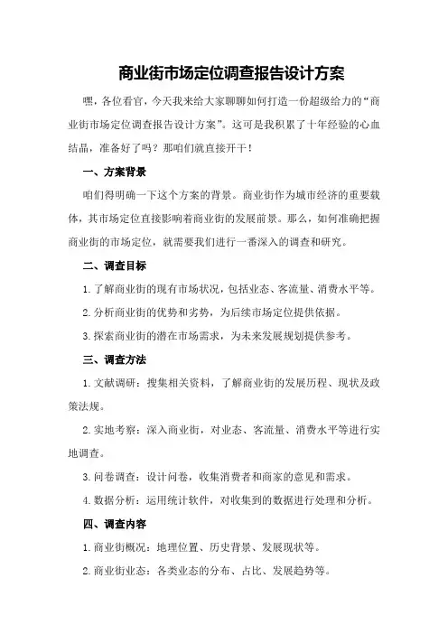 商业街市场定位调查报告设计方案
