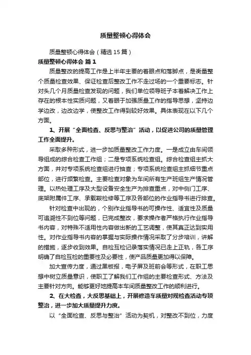 质量整顿心得体会