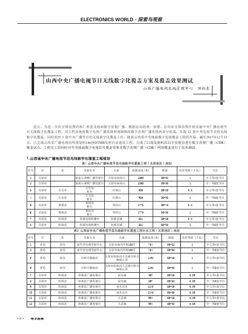 山西中央广播电视节目无线数字化覆盖方案及覆盖效果测试