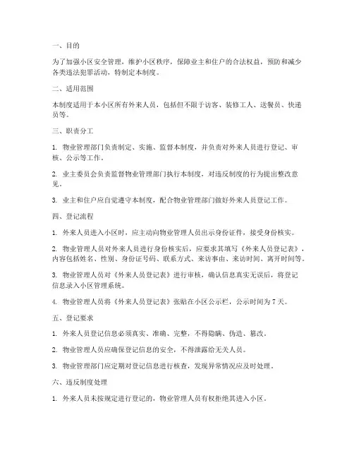 小区外来人员登记管理制度
