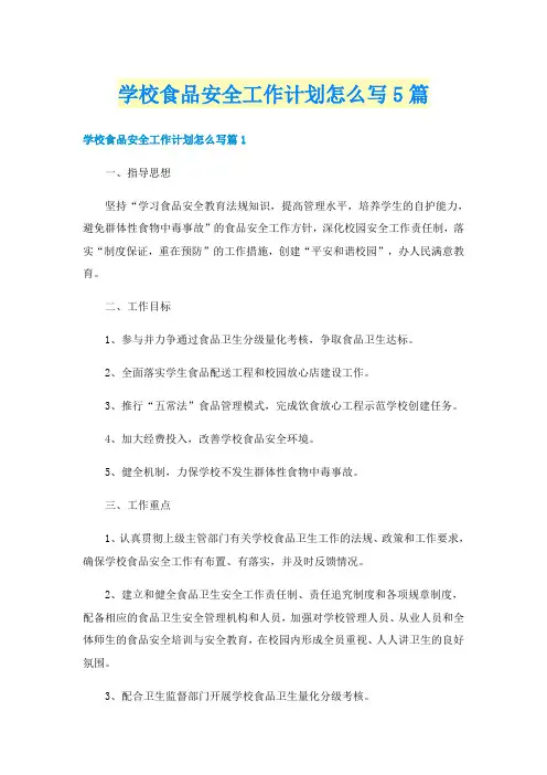 学校食品安全工作计划怎么写5篇