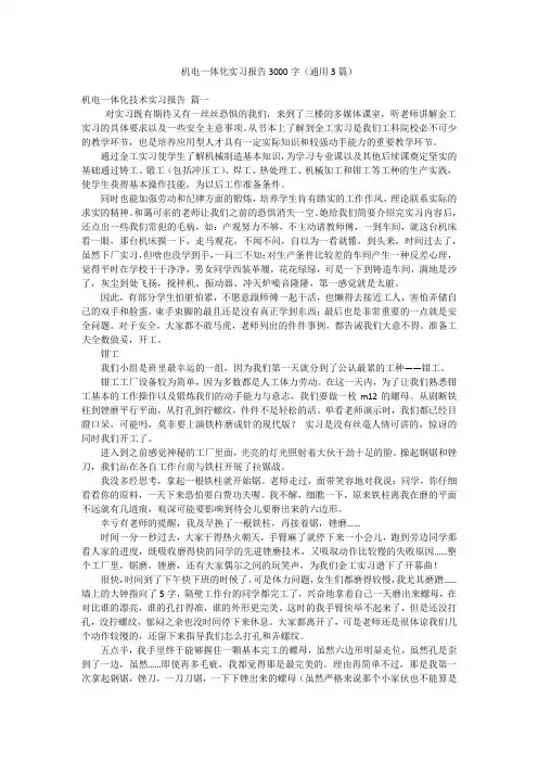 机电一体化实习报告3000字(通用3篇)