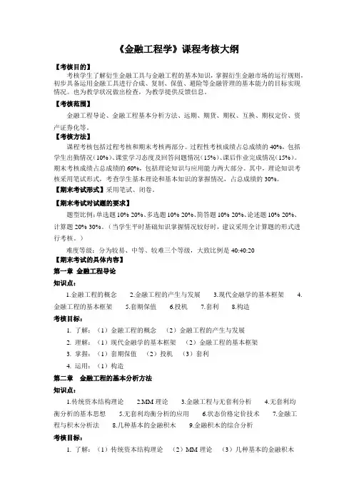 《金融工程学》课程考核大纲