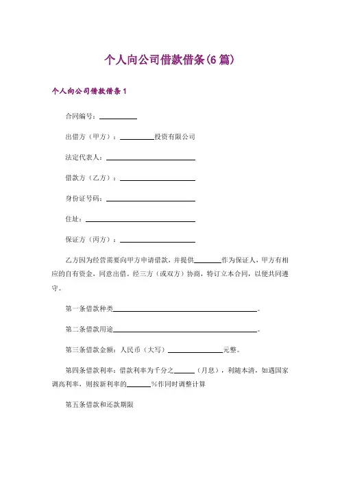 个人向公司借款借条(6篇)