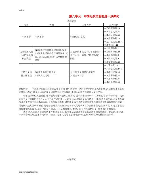 【配套K12】[学习](新课标版)2019版高考历史一轮复习 第八单元 中国近代文明的进一步深化讲学