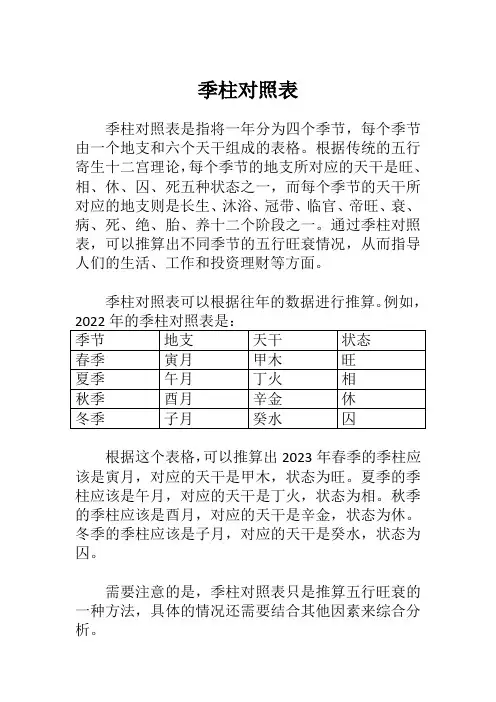 季柱对照表