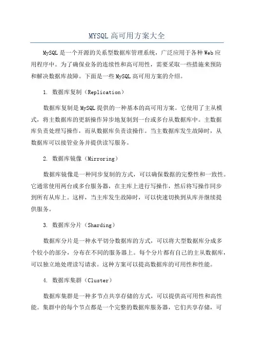 MYSQL高可用方案大全