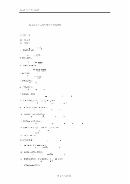 高中化学方程式大全(绝对全)