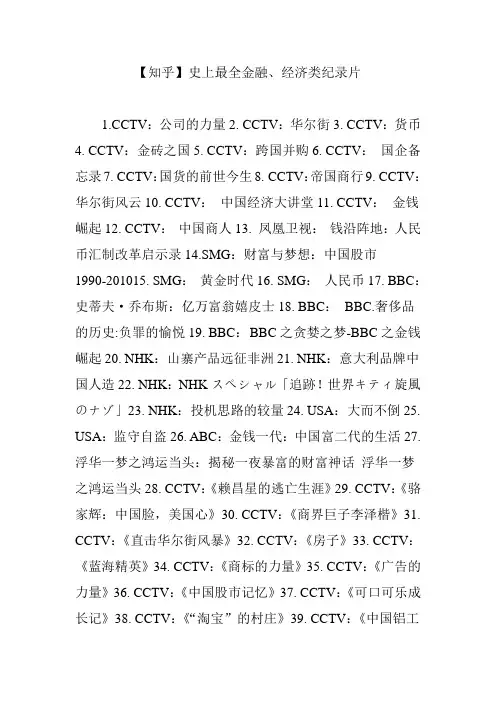 【知乎】史上最全金融、经济类纪录片