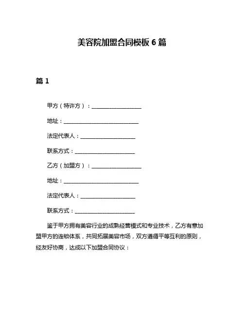 美容院加盟合同模板6篇