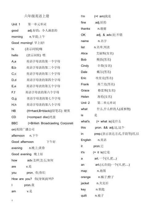 鲁教版六年级上下册英语单词