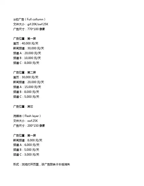 央视国际网络 广告报价单B