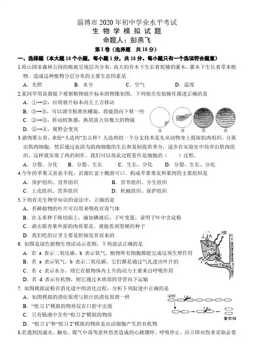 淄博市2020年初中学业水平考试