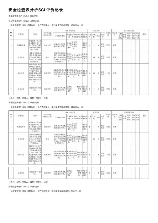 安全检查表分析SCL评价记录