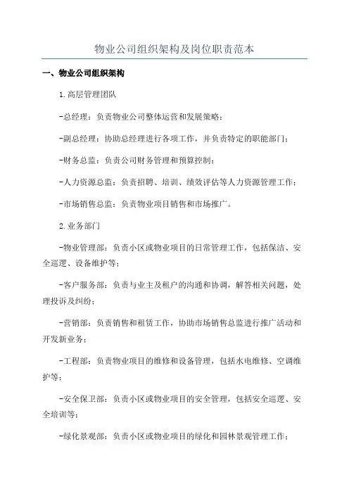 物业公司组织架构及岗位职责范本