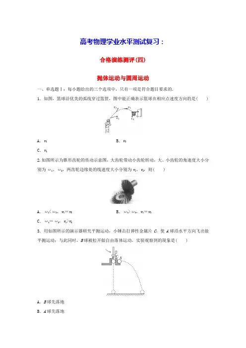 2024届高考物理学业水平测试复习合格演练测评四抛体运动与圆周运动(含答案)
