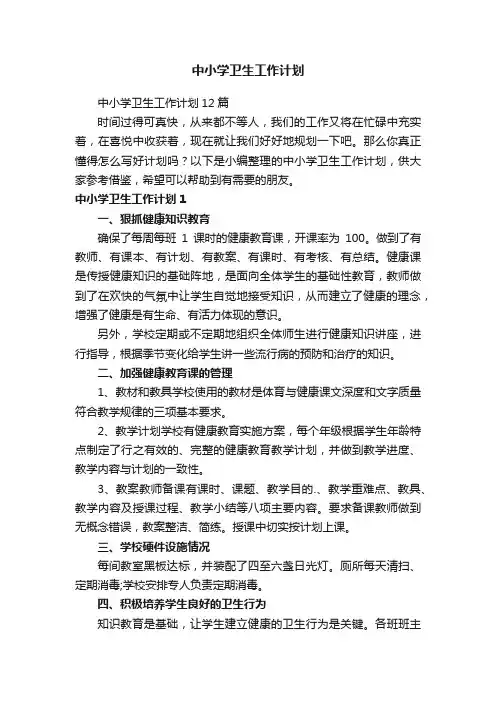 中小学卫生工作计划