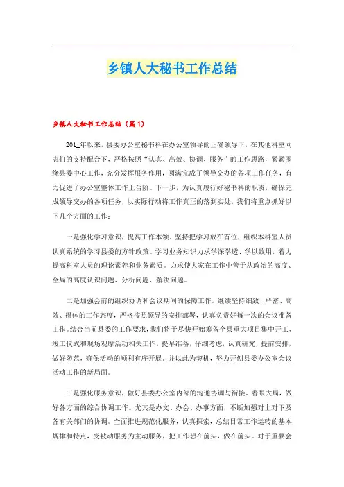 乡镇人大秘书工作总结