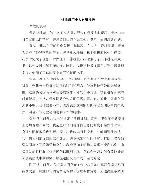 林业部门个人自查报告