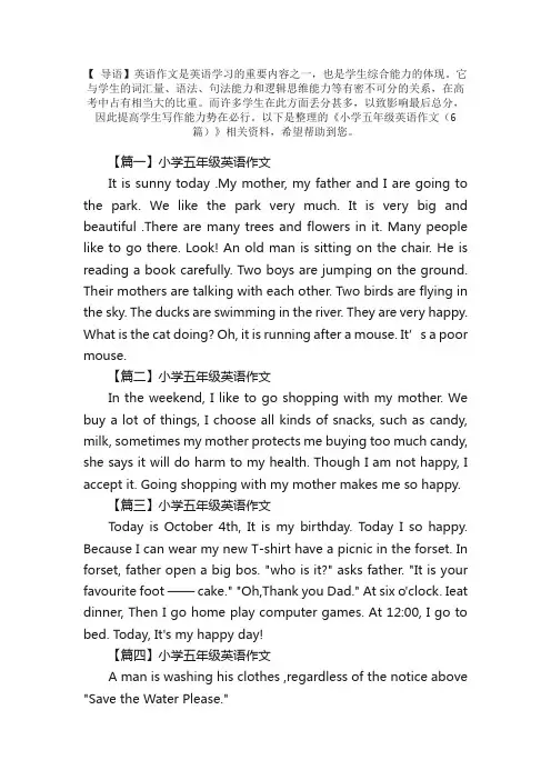 小学五年级英语作文（6篇）