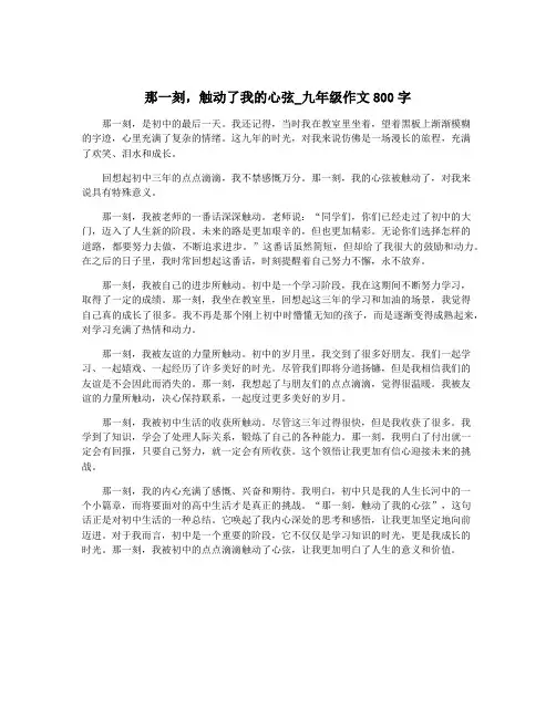 那一刻,触动了我的心弦_九年级作文800字