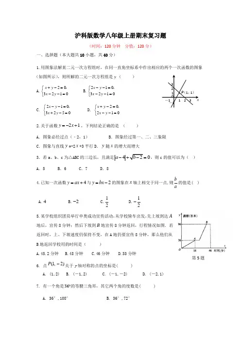 沪科版数学八年级上册期末复习题及答案