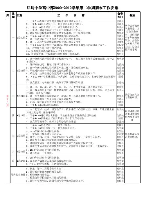 红岭中学高中部2009-2010学年第二学期期末工作安排