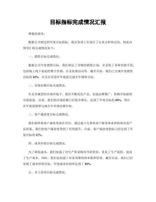 目标指标完成情况汇报