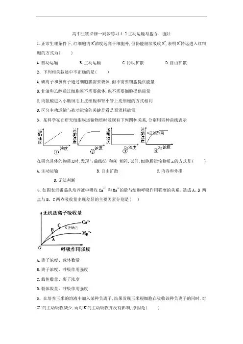 主动运输与胞吞、胞吐-人教版高中生物必修1同步练习