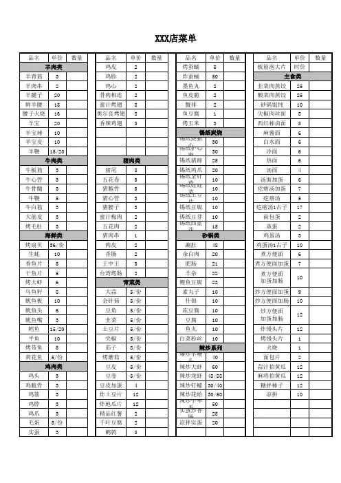 烧烤类菜单
