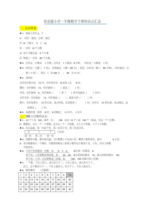 青岛版一年级数学下册知识点归纳总结()