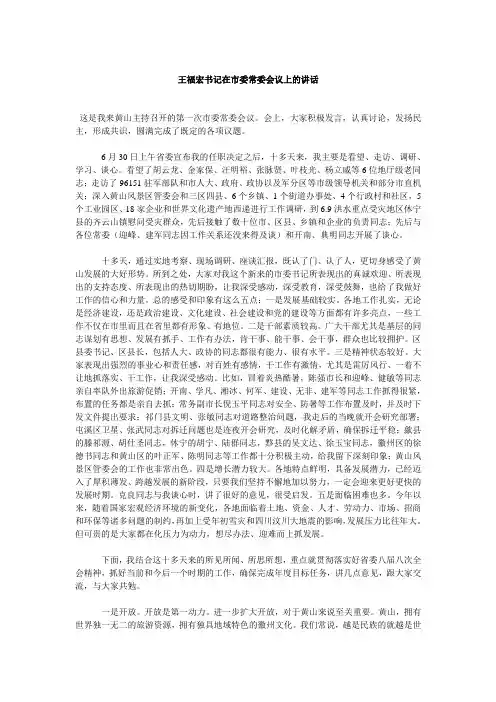王福宏书记在市委常委会议上的讲话