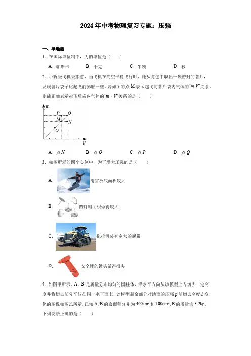 2024年中考物理复习专题：压强(含答案)