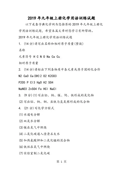 2019九年级上册化学用语训练试题精品教育.doc