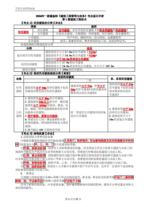 2024一级建造师《建筑工程管理与实务》考点速记