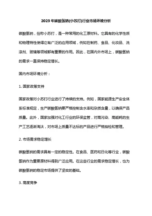 2023年碳酸氢钠(小苏打)行业市场环境分析
