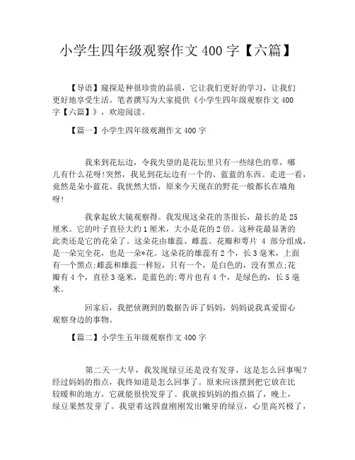 小学生四年级观察作文400字【六篇】