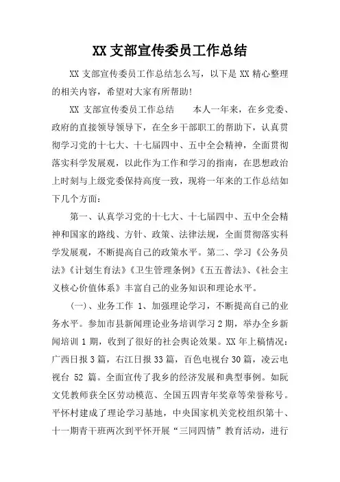 支部宣传委员工作总结