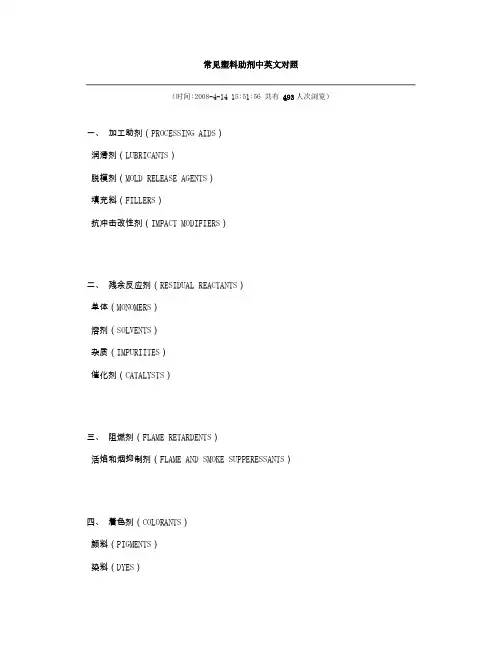 常见塑料助剂中英文对照