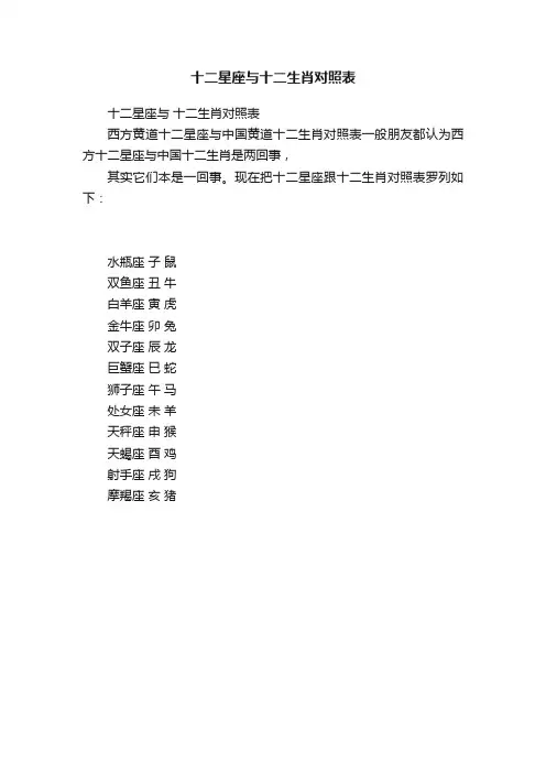 十二星座与十二生肖对照表