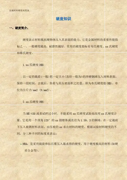 金属材料硬度对照表