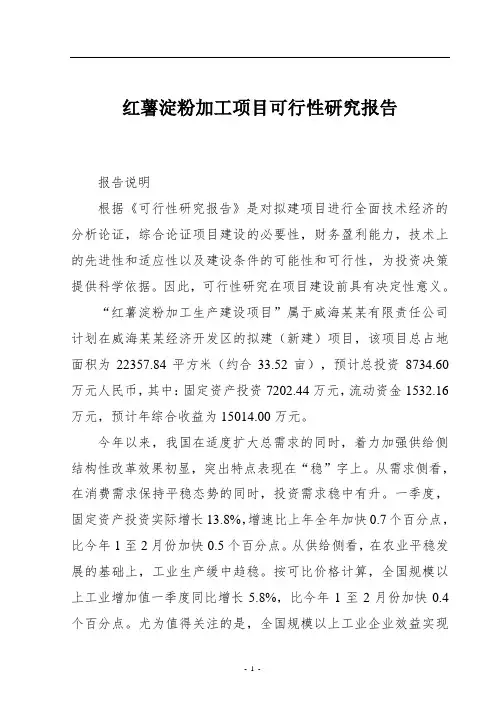 红薯淀粉加工项目可行性研究报告(范文)