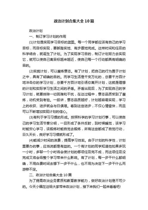 政治计划合集大全10篇