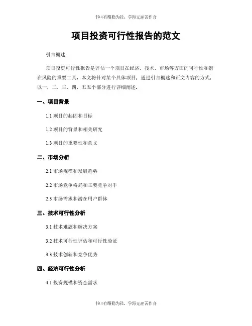 项目投资可行性报告的范文