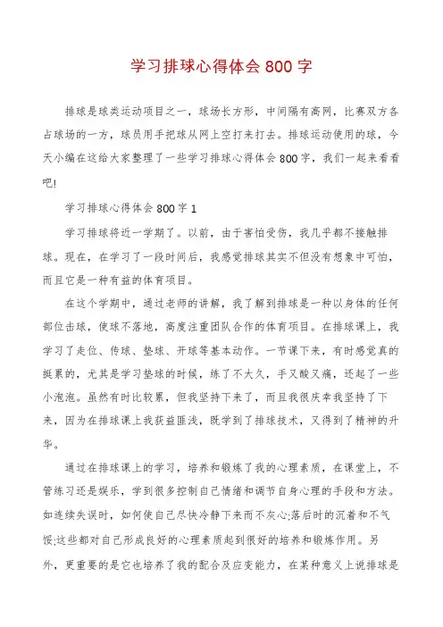 学习排球心得体会800字