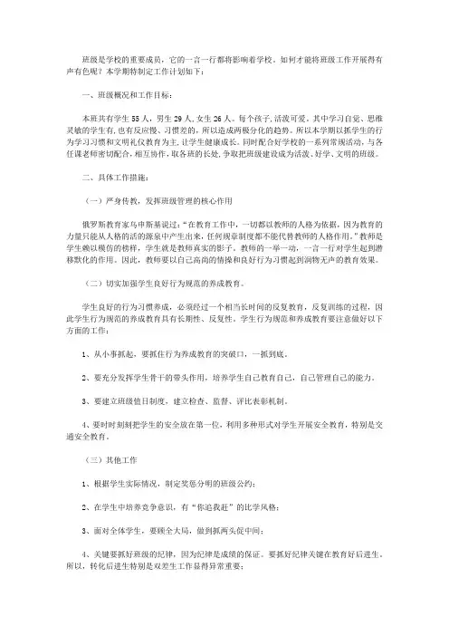 2020小学班主任班级工作计划范文4篇