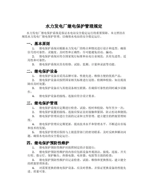 水力发电厂继电保护管理规定