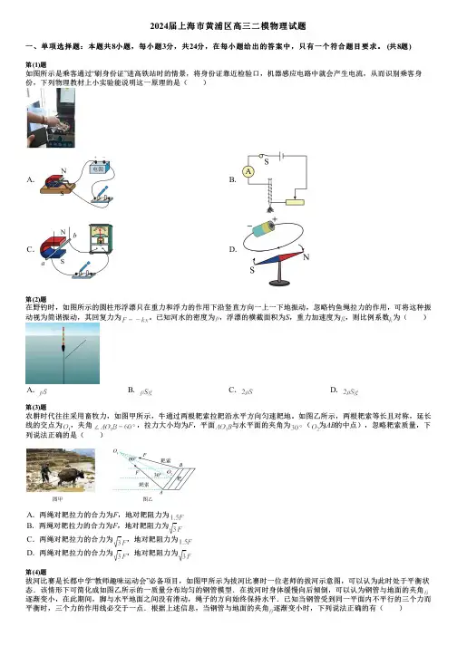 2024届上海市黄浦区高三二模物理试题 2