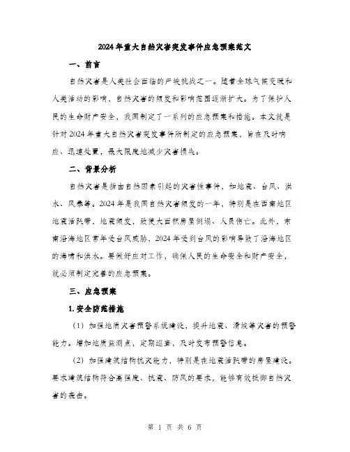 2024年重大自然灾害突发事件应急预案范文(2篇)